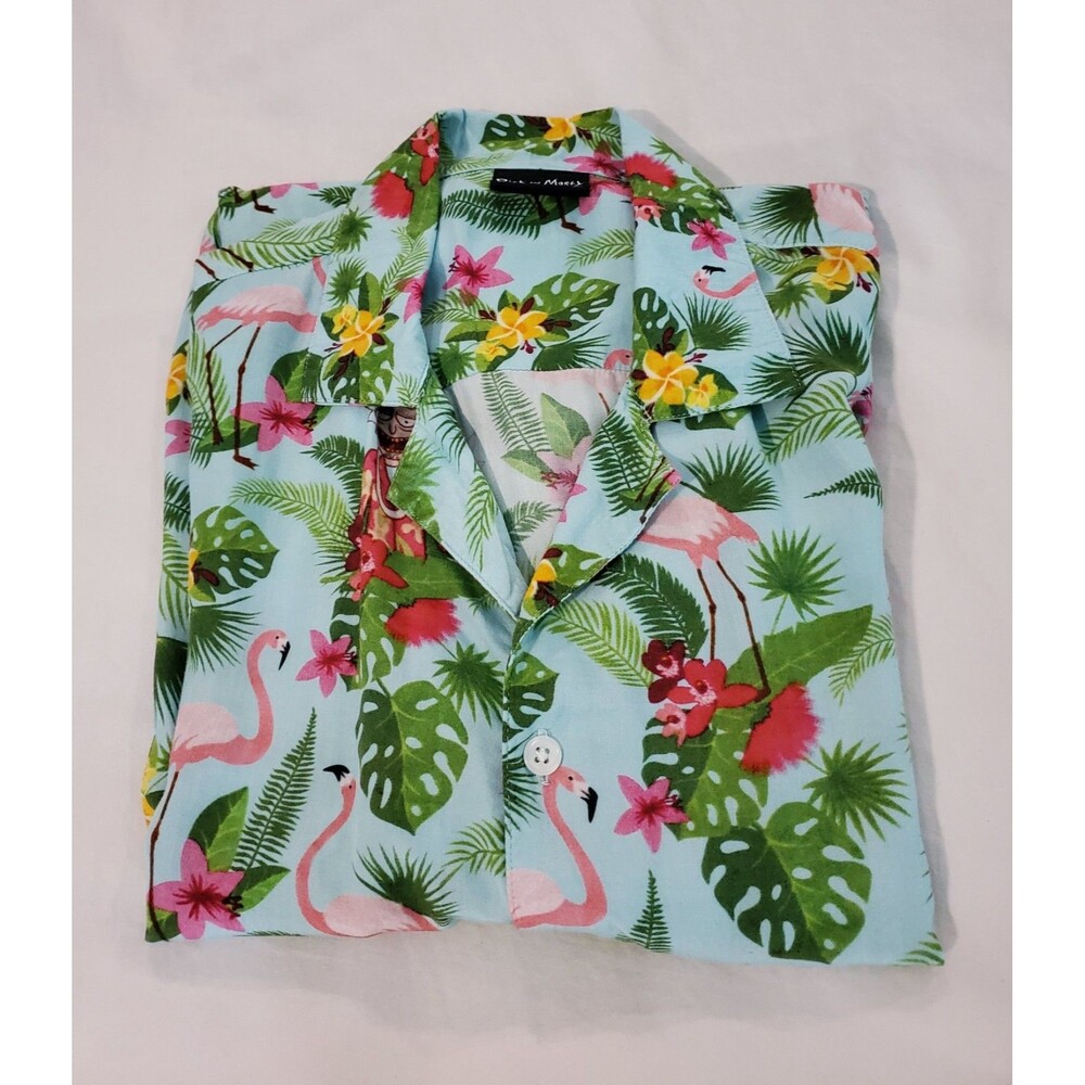 Rick and Morty Flamingo Hawaiian Shirt Adult Swim Ripple Junction Men's Medium